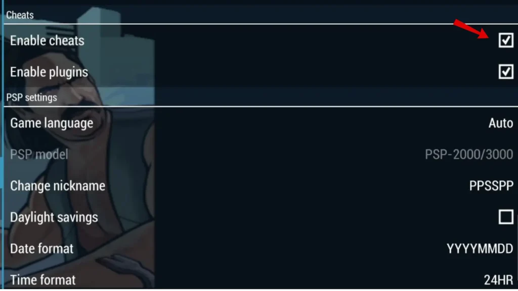 Enable cheats in PPSSPP