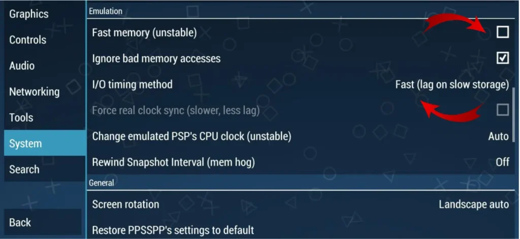 General Settings for PPSSPP Gold